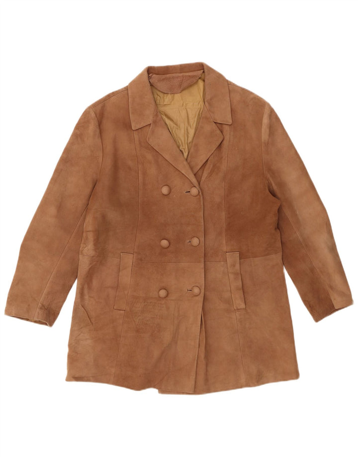 Cappotto doppiopetto in pelle scamosciata da donna VINTAGE EU 50 3XL in pelle marrone