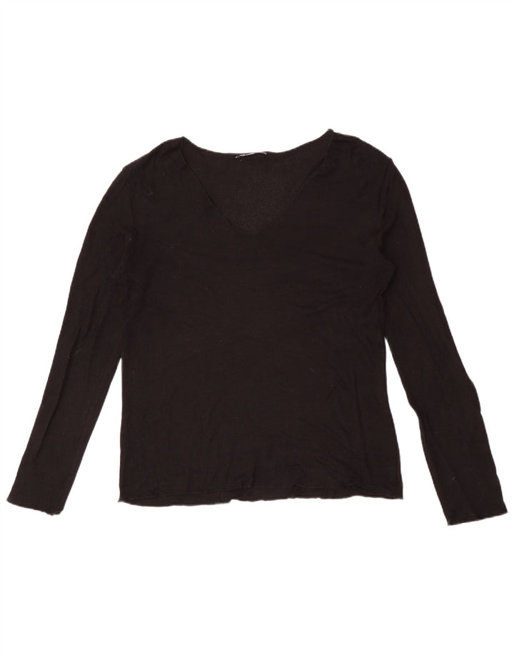 Top Zara da donna a maniche lunghe UK 14 Large in viscosa nera