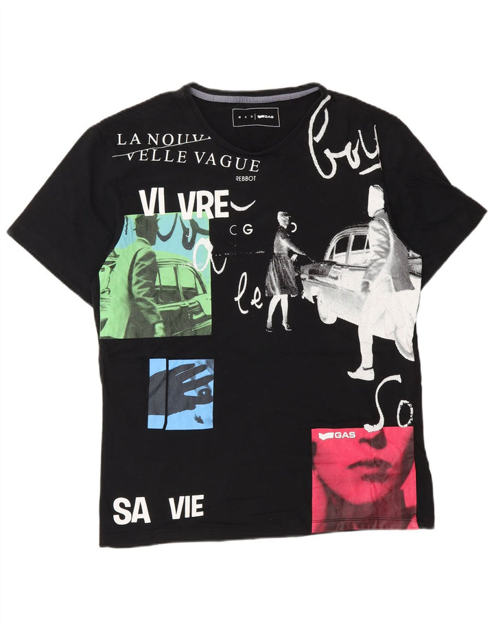 T-shirt grafica da uomo GAS Top in cotone nero medio