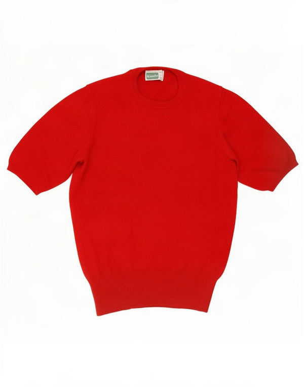 Maglione Donna Benetton Girocollo Manica Corta IT 48 XL Rosso Lana