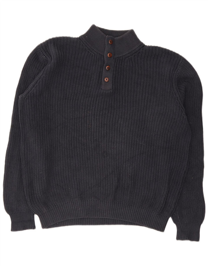 Maglione da uomo L.L.Bean con collo a bottoni, grande cotone blu navy