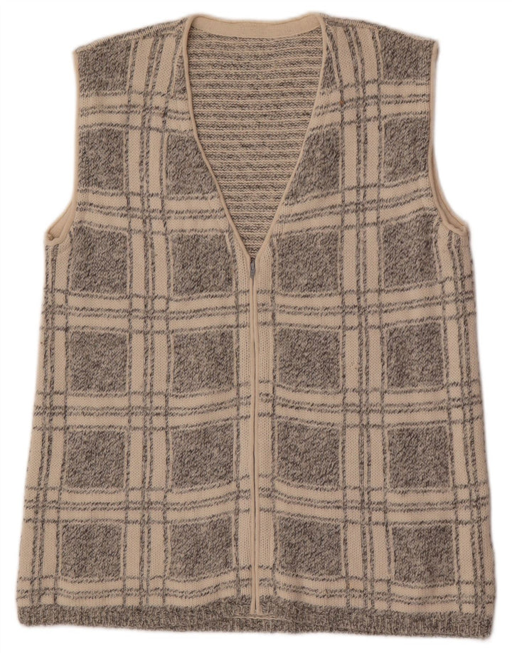 Maglione cardigan senza maniche vintage da uomo a quadri grigi piccoli