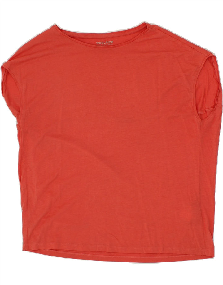 WOOLRICH Womens T-Shirt Top UK 14 Medium Orange Lyocell Vintage Woolrich and Second-Hand Woolrich from Messina Hembry 