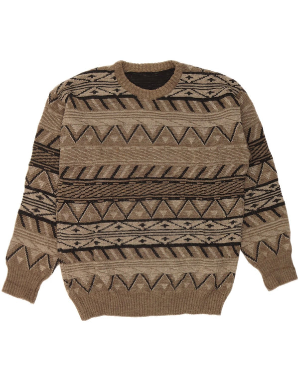 Maglione maglione girocollo da uomo vintage grande kaki geometrico