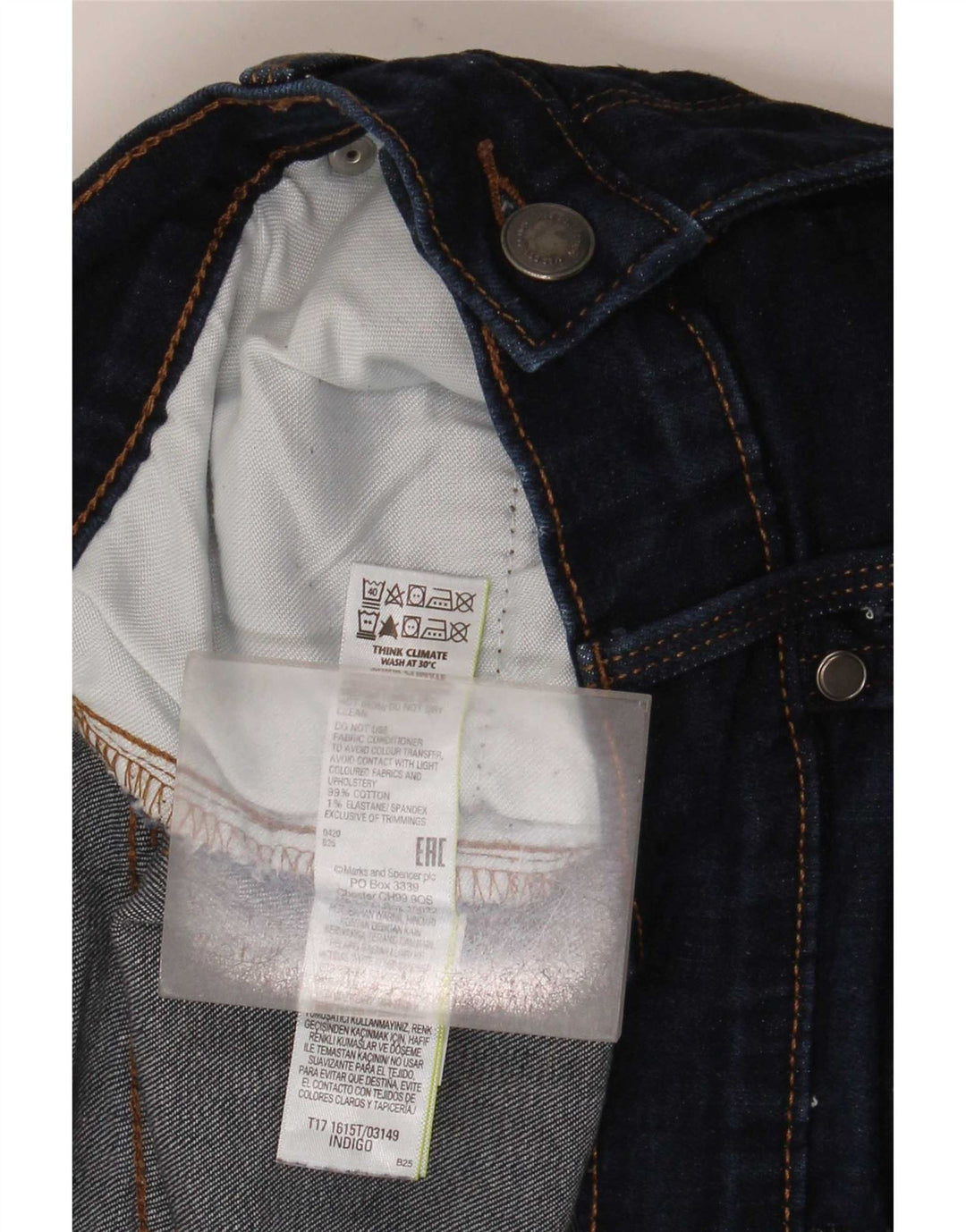 Jeans affusolati da uomo Marks & Spencer W34 L33 cotone blu navy