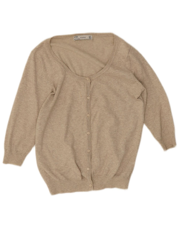 Maglione cardigan con maniche a 3/4 da donna Zara UK 14 grande cotone beige