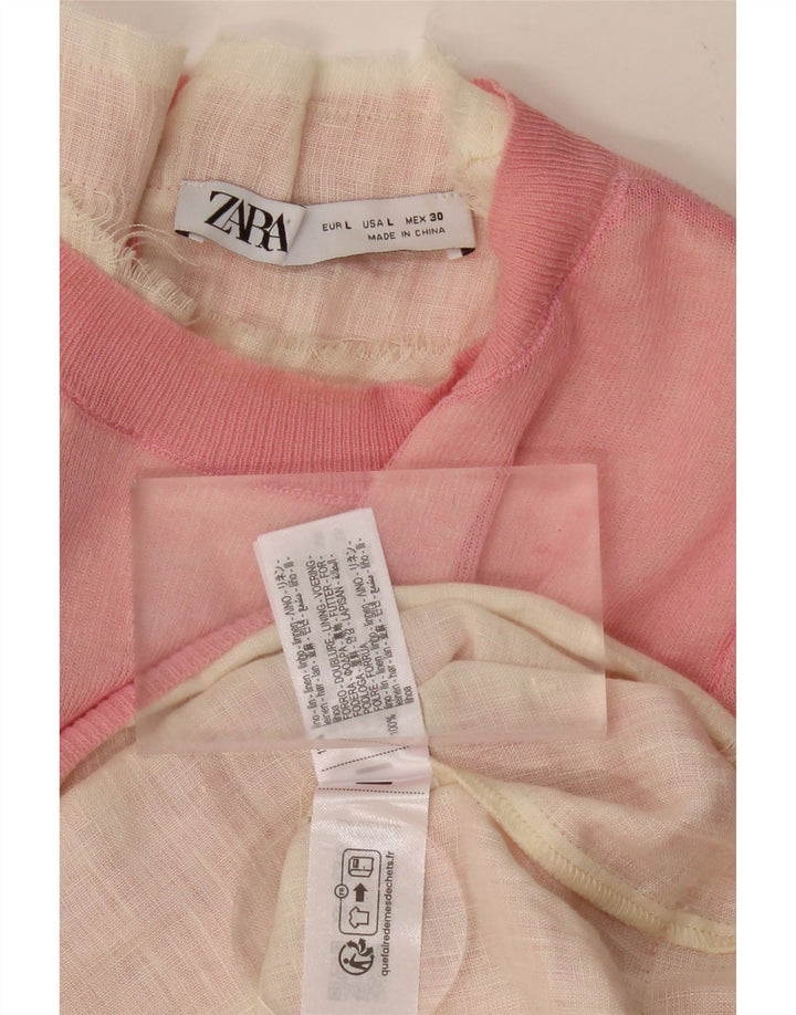 ZARA Womens Crop Blouse Top UK 16 Large Pink Linen Vintage Zara and Second-Hand Zara from Messina Hembry 