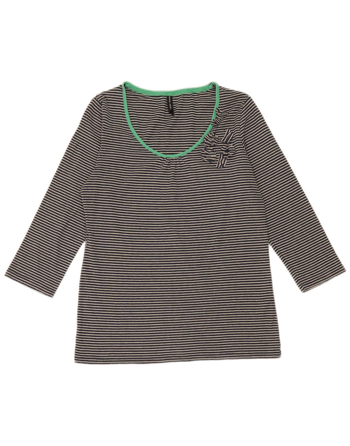 Marks & Spencer Top da donna manica 3/4 UK 14 medio blu navy gessato