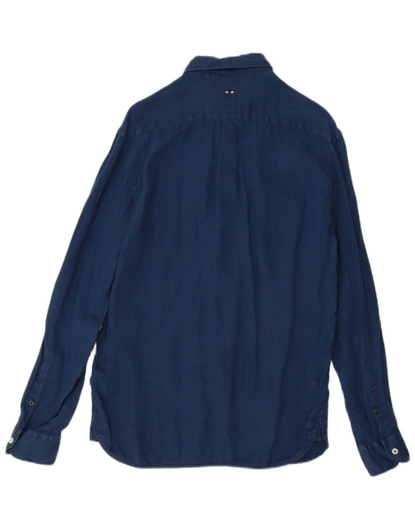Camicia Napapijri da uomo vestibilità regolare in lino blu navy medio