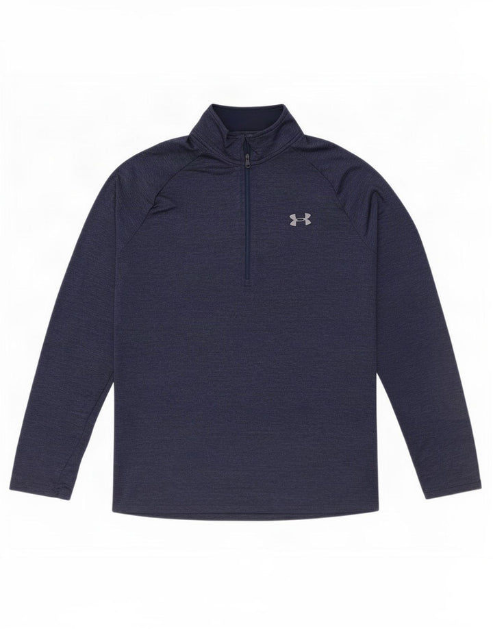 Maglia da ginnastica Under Armour da uomo con collo e zip, media, blu navy