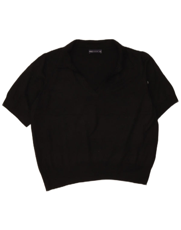 Maglione da donna Marks & Spencer a maniche corte con collo a polo UK 18 XL Nero