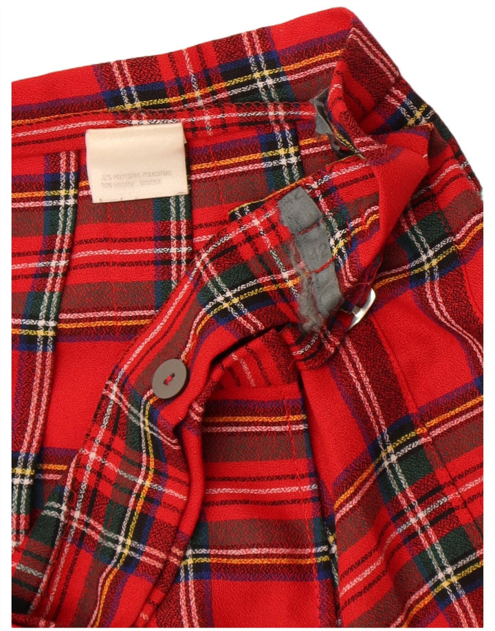 Gonna a portafoglio a pieghe vintage da donna IT 42 media W30 poliestere a quadri rossi
