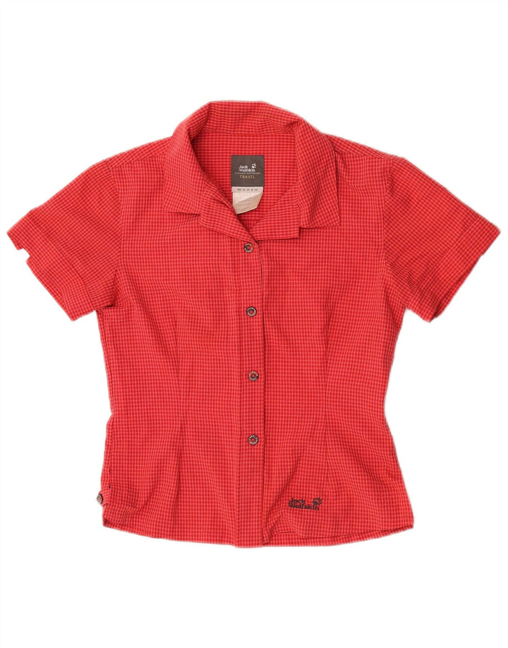 Camicia a maniche corte da donna Jack Wolfskin UK 8 poliestere a quadri rossi piccoli
