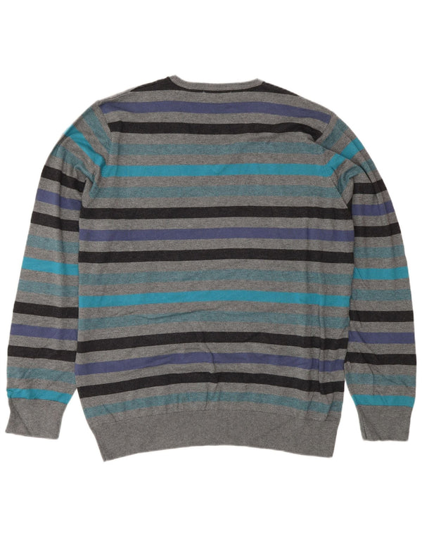 Maglione da uomo Marks & Spencer con scollo a V XL in cotone a righe grigie classico
