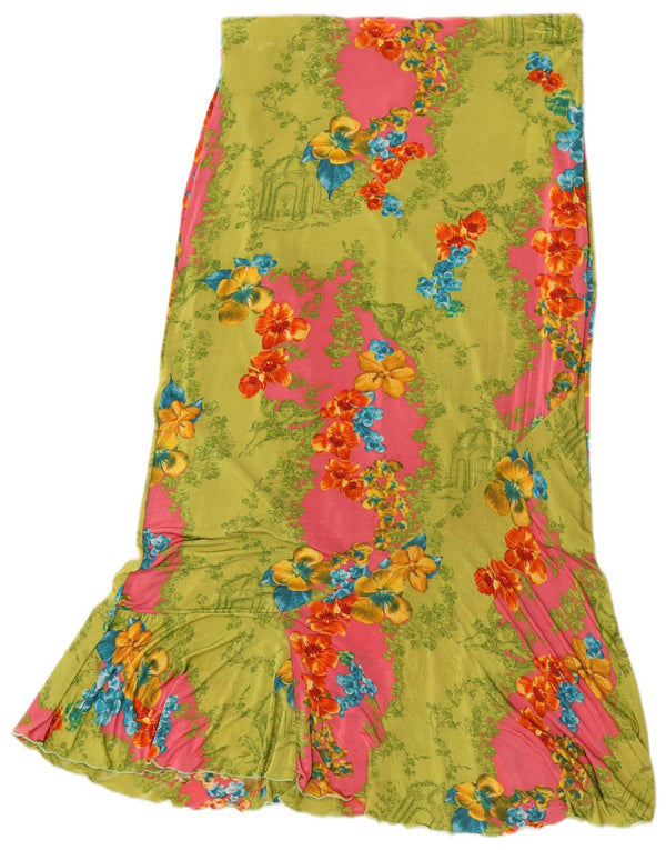 Gonna a sirena vintage a vita alta da donna XL W30 viscosa floreale verde