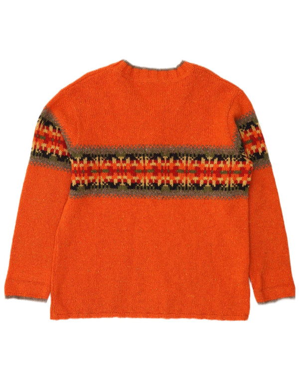 Maglione maglione oversize da donna con scollo a V Eddie Bauer UK 6 XS Orange Fair Isle