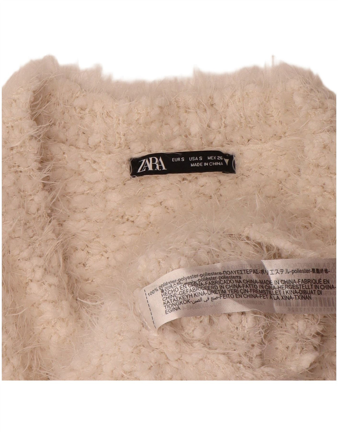 Maglione corto girocollo da donna Zara UK 10 piccolo poliestere bianco