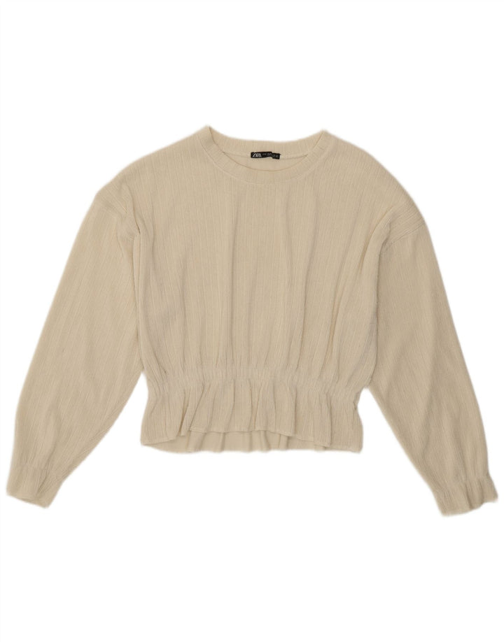 Maglione maglione con scollo a barca da donna Zara UK 14 medio bianco sporco