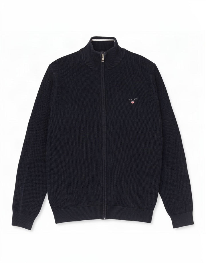 Gant Maglione Cardigan da Uomo Grande in Cotone Blu Navy