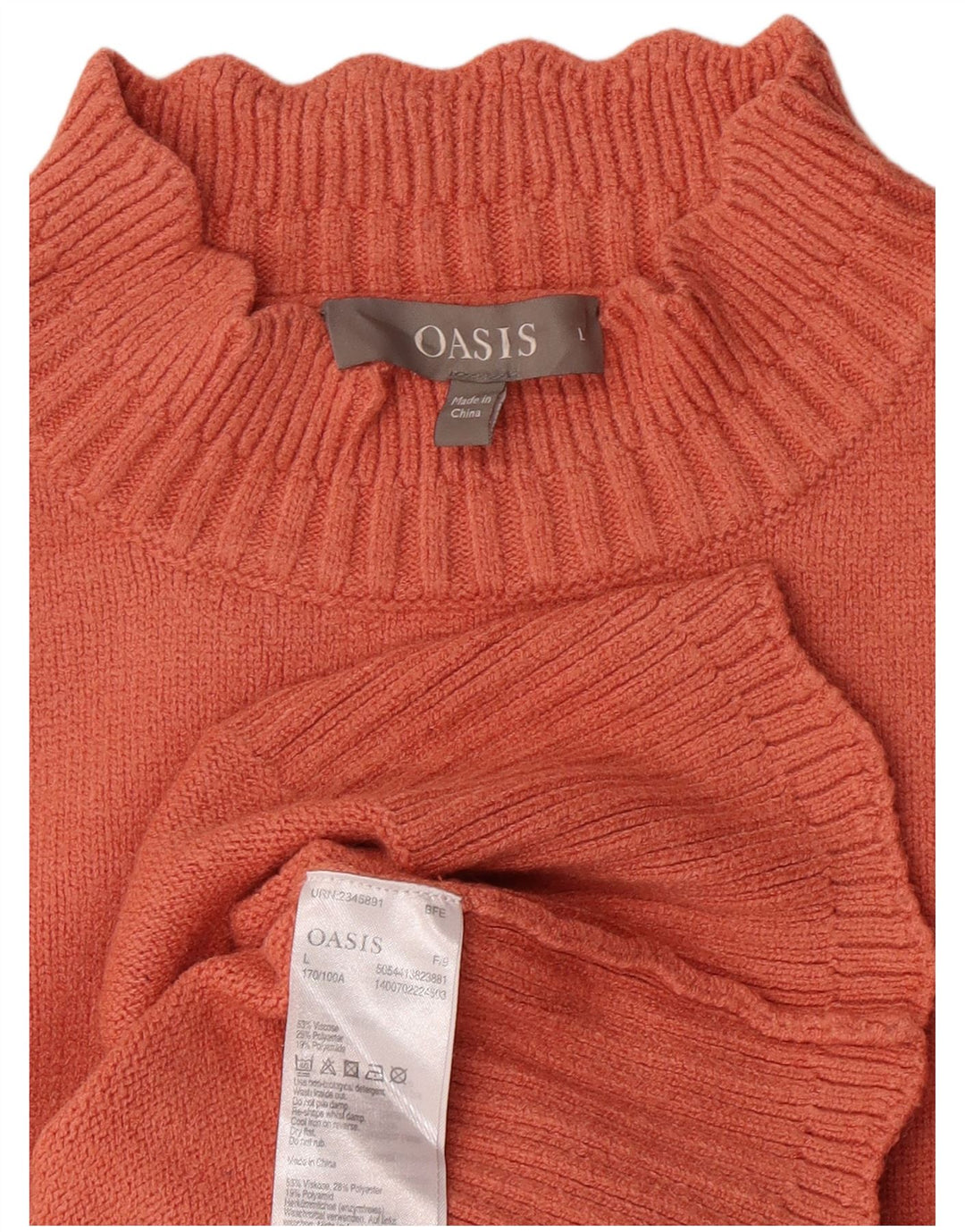 Maglione maglione collo alto da donna Oasis UK 16 grande viscosa arancione
