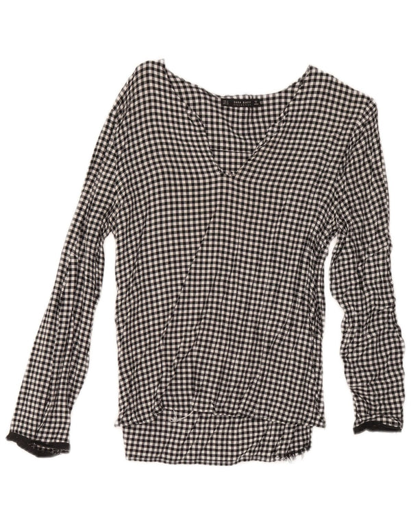 Zara Womens Blouse Top UK 12 Medium Black Gingham