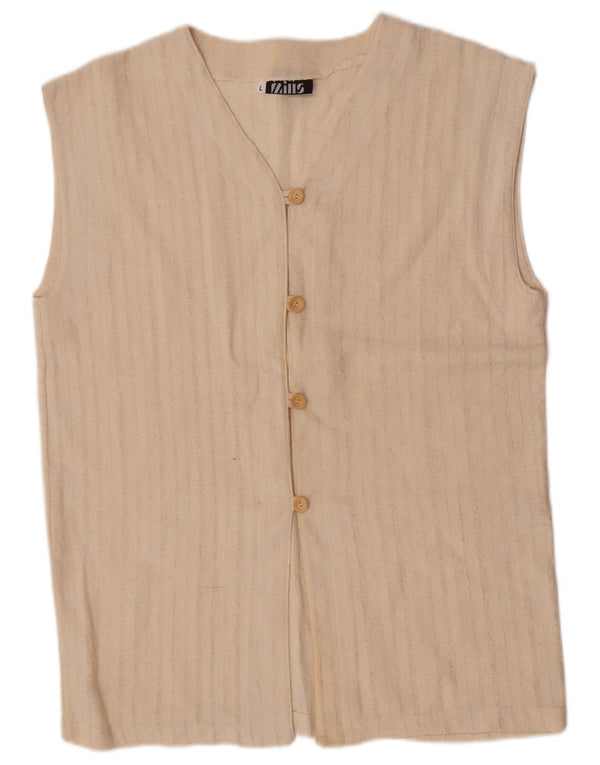 Gilet da donna Mills UK 16 grande cotone a righe bianco sporco