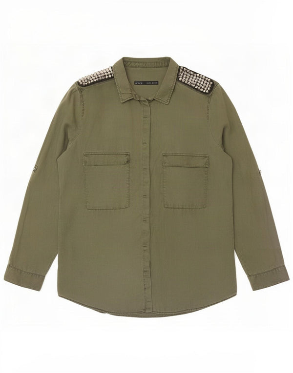 Camicia militare Zara da donna UK 20 2XL Lyocell verde