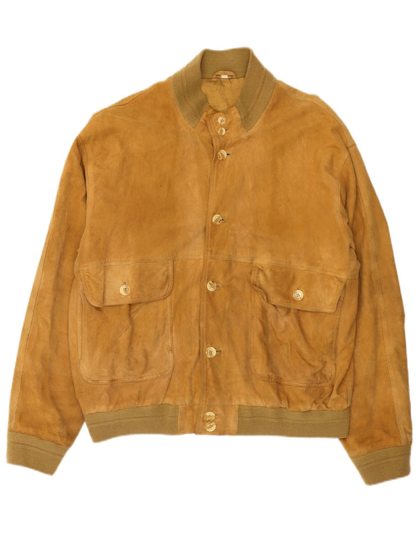 Giubbotto bomber in pelle scamosciata vintage da uomo UK 42 XL in pelle beige