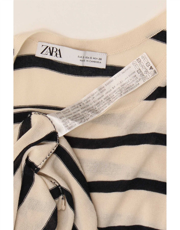 Prendisole da donna Zara UK 10 piccolo in cotone a righe bianco sporco