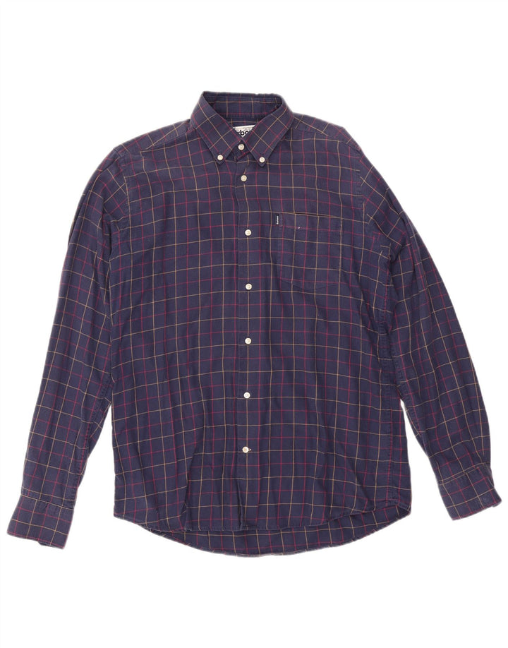 Barbour Uomo Camicia in flanella su misura in cotone a quadri blu navy medio