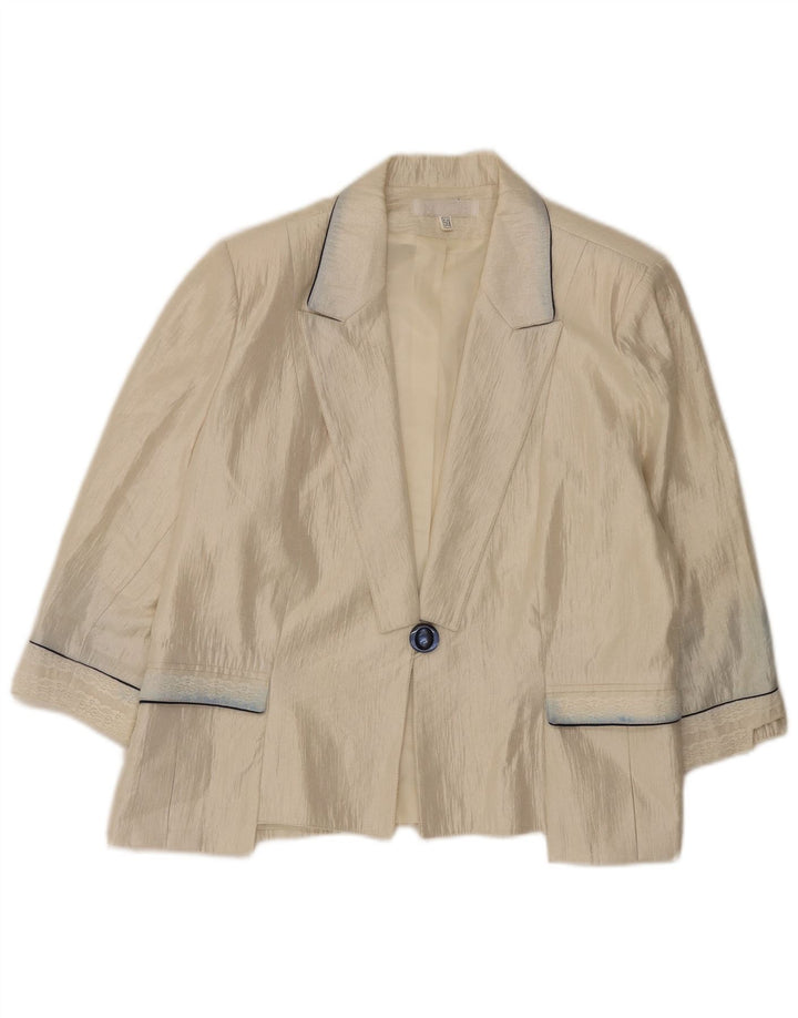 Giacca blazer vintage da donna con maniche a 3/4 e 1 bottone EU 50 3XL viscosa beige