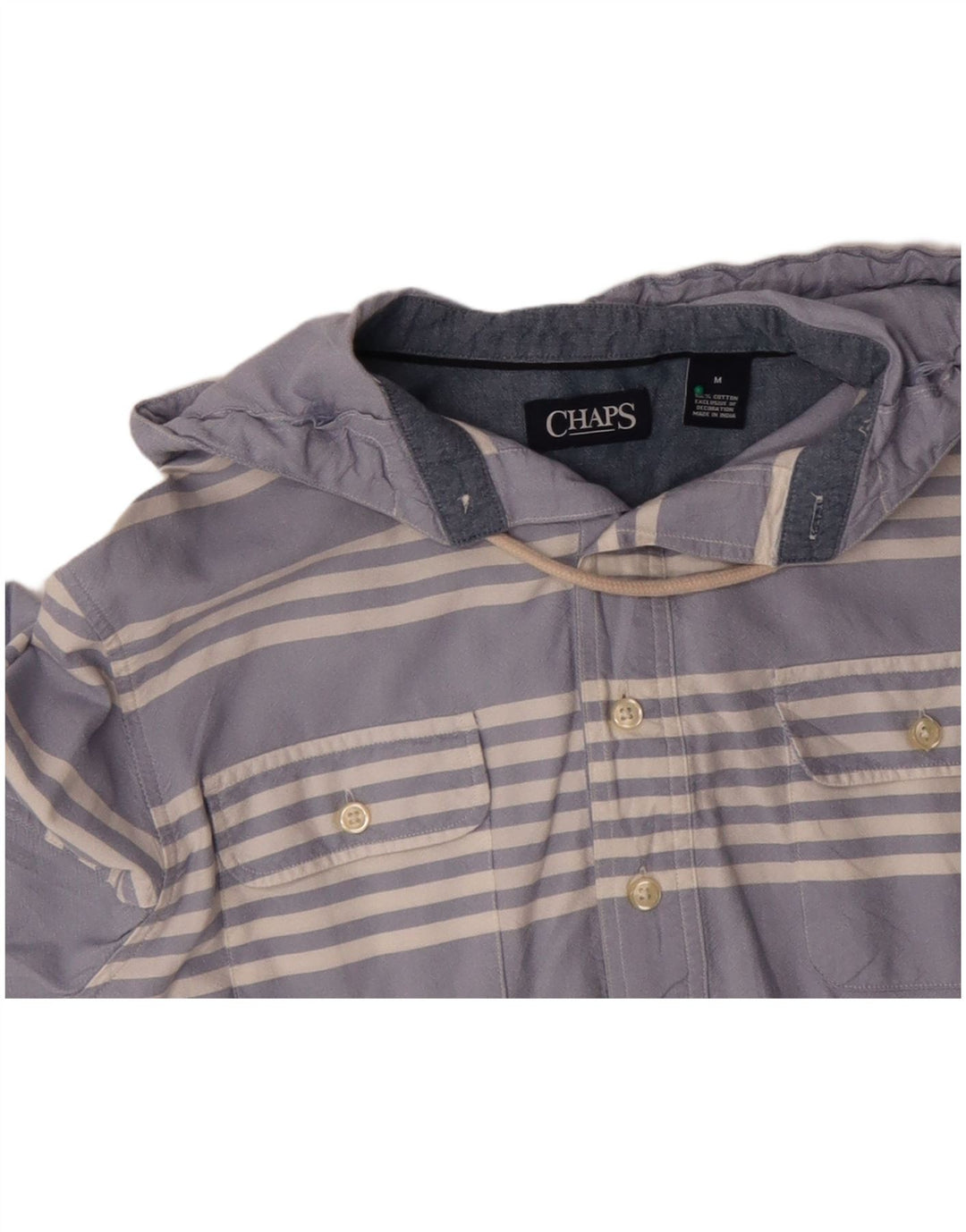 Camicia pullover con cappuccio da uomo CHAPS in cotone a righe blu medio