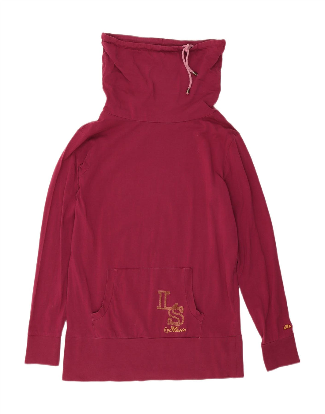ELLESSE Womens Graphic Sweatshirt Jumper UK 14 Medium Burgundy Cotton Vintage Ellesse and Second-Hand Ellesse from Messina Hembry 