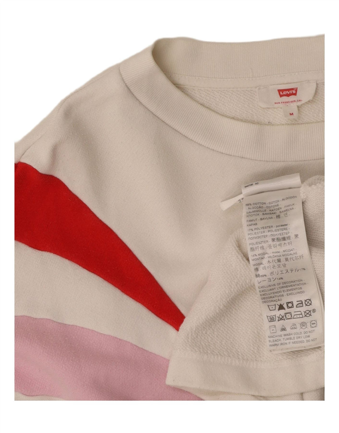 LEVI'S Womens Crop Sweatshirt Jumper UK 14 Medium White Colourblock