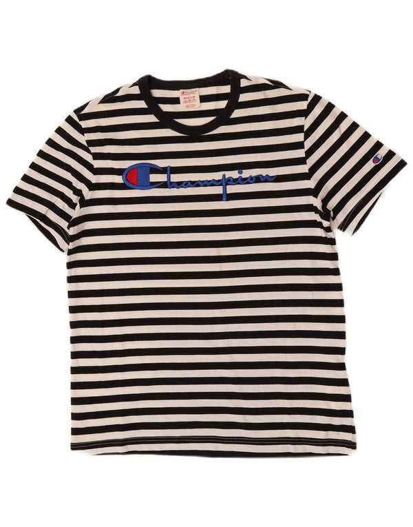 T-shirt grafica da uomo Champion Top in cotone a righe nere medie