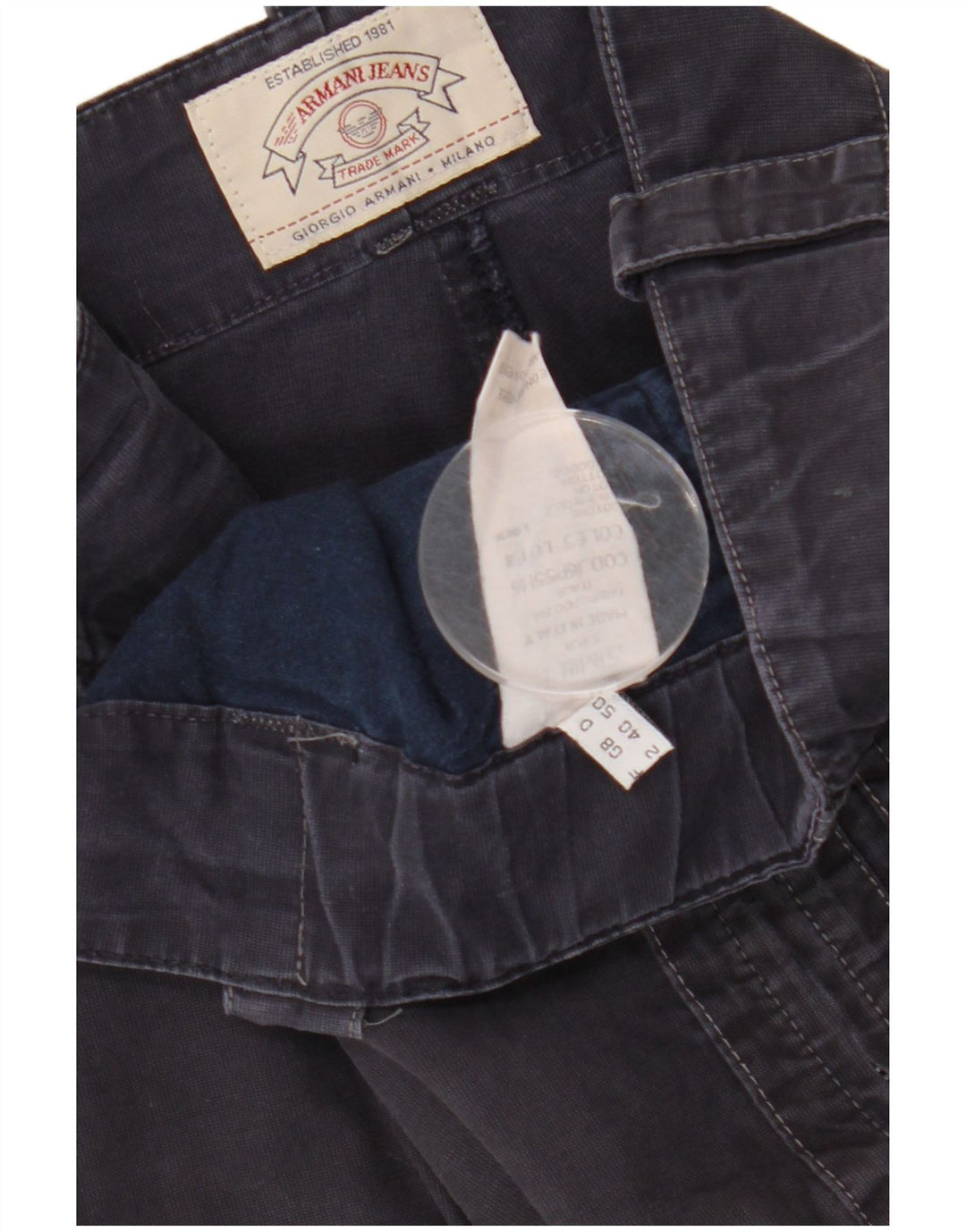 Pantaloni cargo dritti da uomo ARMANI EU 50 Large W36 L29 cotone blu navy