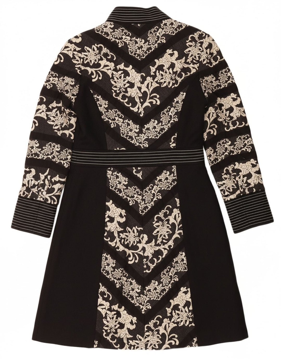 ST- MARTINS Womens Overcoat UK 14 Medium Black Floral Cotton