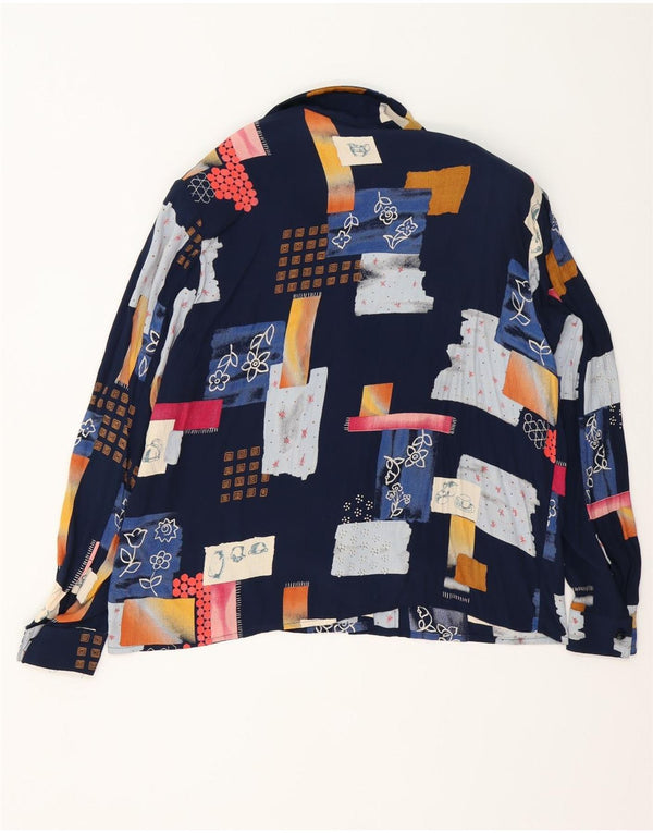Camicetta da donna vintage vestibilità ampia IT 42 Patchwork blu navy medio