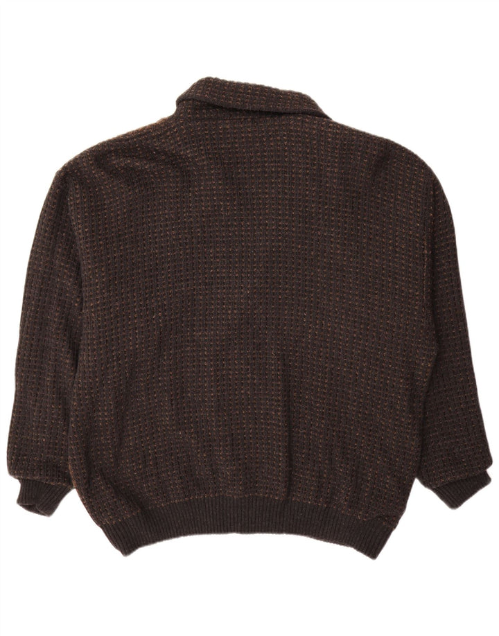 Maglione cardigan doppiopetto da uomo VINTAGE IT 56 2XL Marrone geometrico