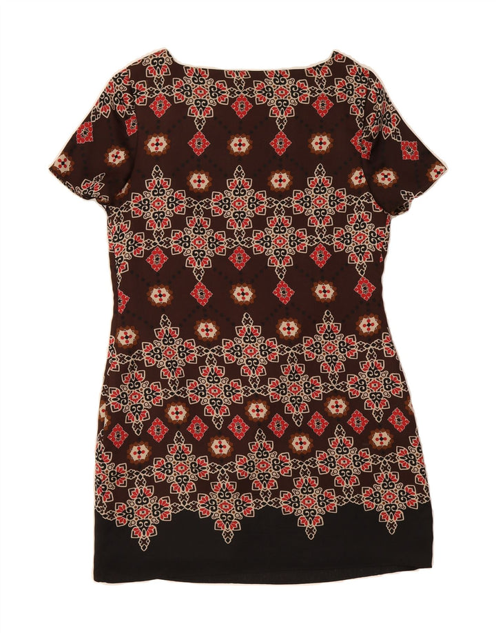 MONSOON Womens Basic Dress UK 12 Medium  Brown Geometric Silk Vintage Monsoon and Second-Hand Monsoon from Messina Hembry 
