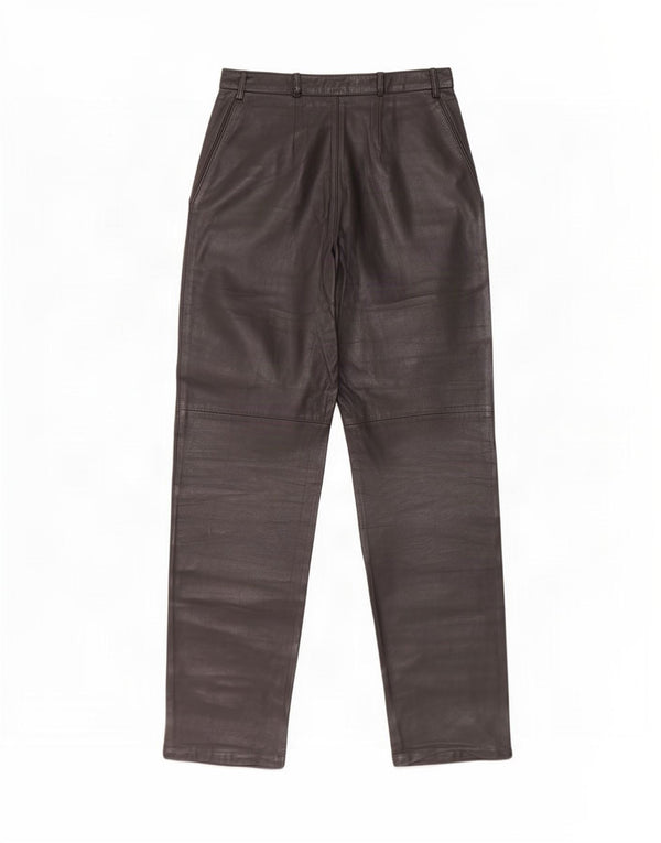 Pantaloni vintage da donna in pelle con ancoraggi IT 44 medi W26 L28 neri