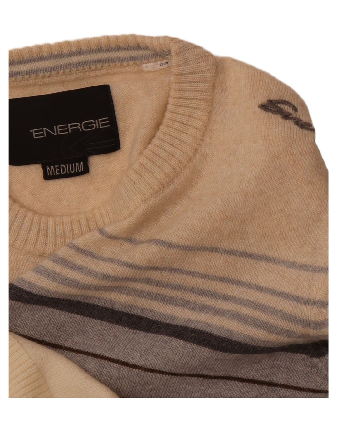 Maglione maglione girocollo da uomo ENERGIE a righe beige medio