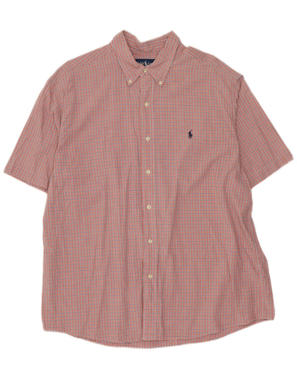 Camicia a maniche corte da uomo Ralph Lauren Monroe XL in cotone a quadri arancione