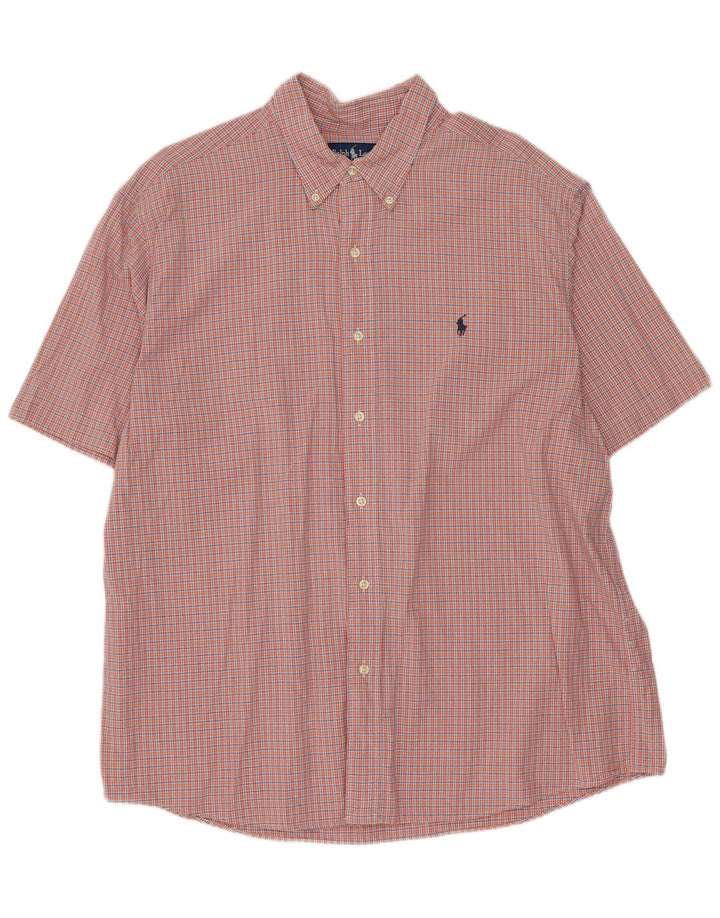 Camicia a maniche corte da uomo Ralph Lauren Monroe XL in cotone a quadri arancione