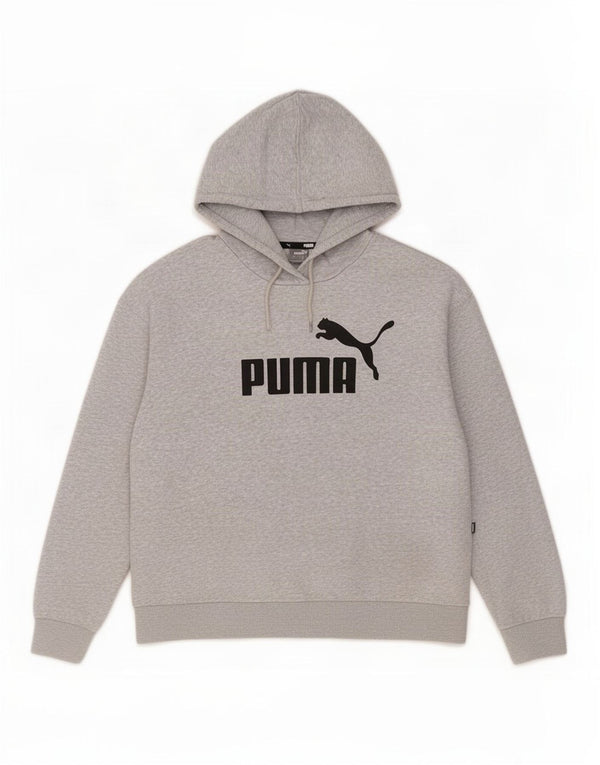 Felpa con cappuccio oversize corta da donna Puma UK 16 grande cotone grigio
