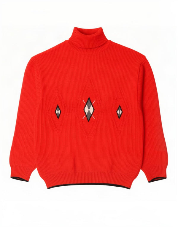 Maglione maglione vintage da uomo con collo alto IT 46 piccolo rosso a rombi/diamante