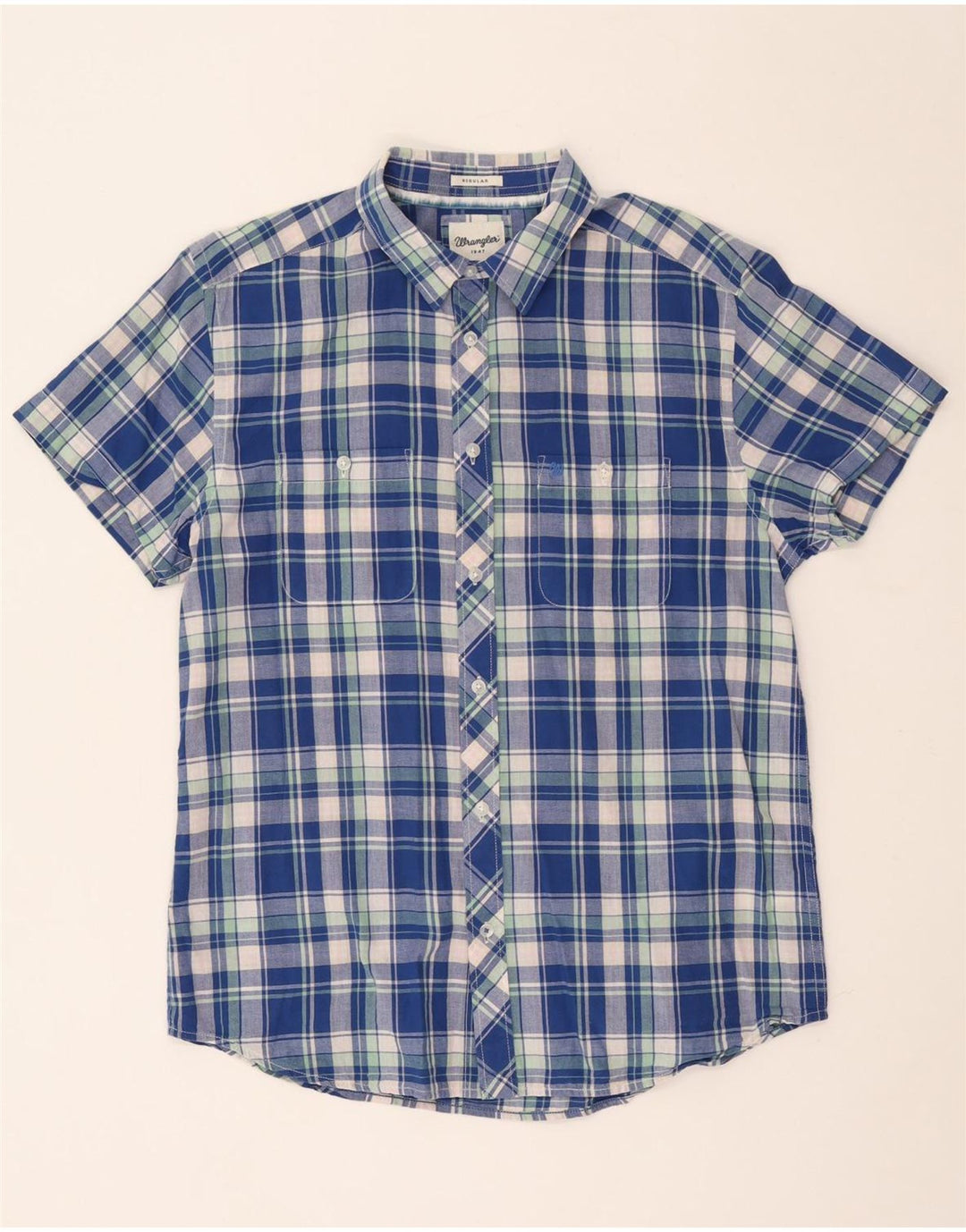 Camicia a maniche corte vestibilità regolare da uomo Wrangler, cotone a quadri blu grande