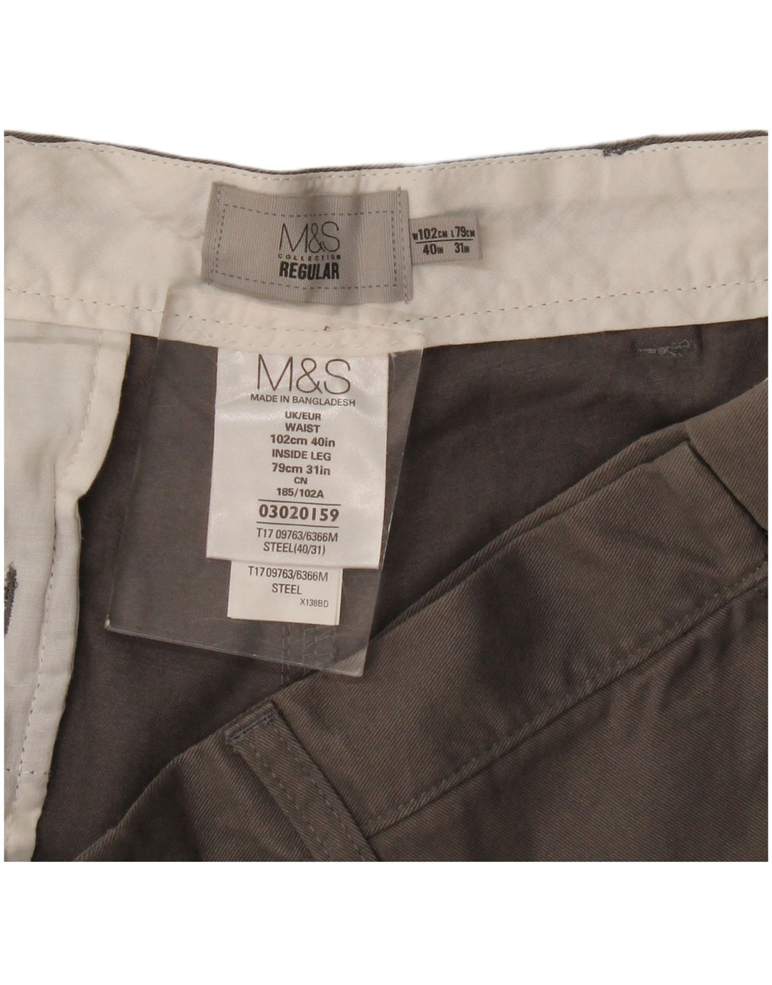 Pantaloni chino vestibilità regolare da uomo Marks & Spencer W40 L31 cotone grigio
