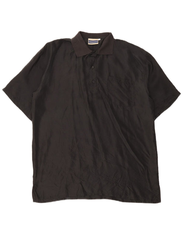 Vintage Mens Short Sleeve Pullover Shirt Large Black Silk