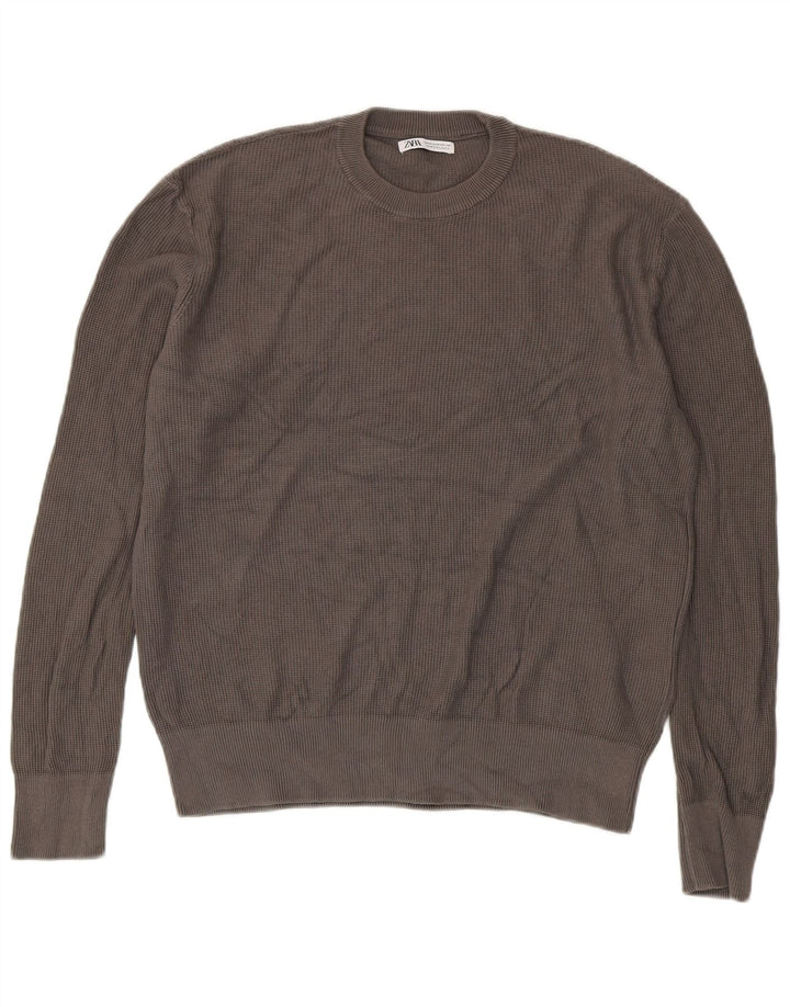 Maglione maglione girocollo da uomo Zara in cotone grigio medio